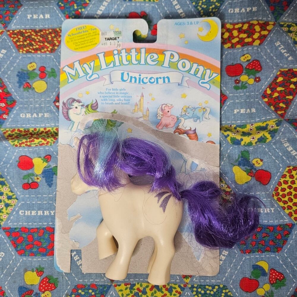 Vintage My Little Pony Unicorn *Glory* with Original Backing Board